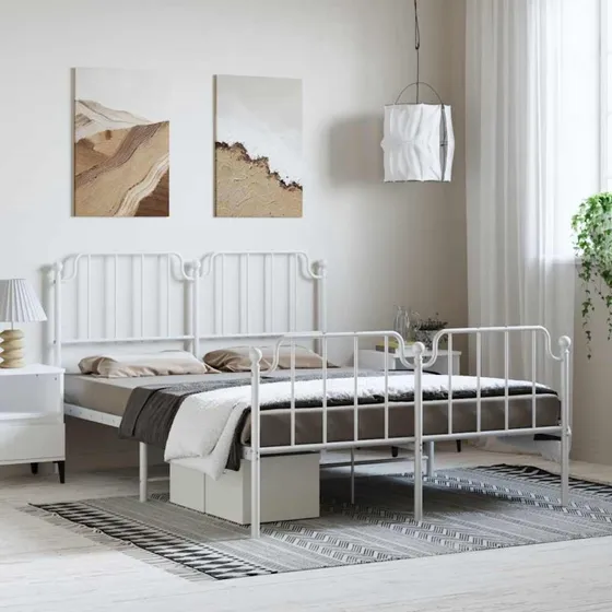 Sengeramme i hvidt metal med gavl & fodgærde 135x190 cm