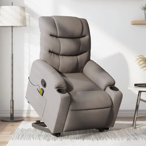 Løftestol med massage i stof – gråbrun, elektrisk løft