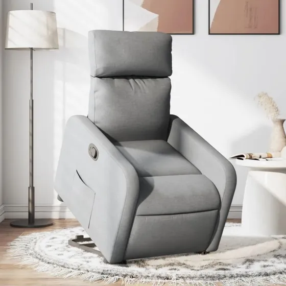 Løftestol i stof lysegrå – elektrisk og ergonomisk