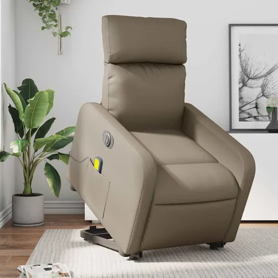 Massagestol med løftefunktion i kunstlæder – Cappuccino