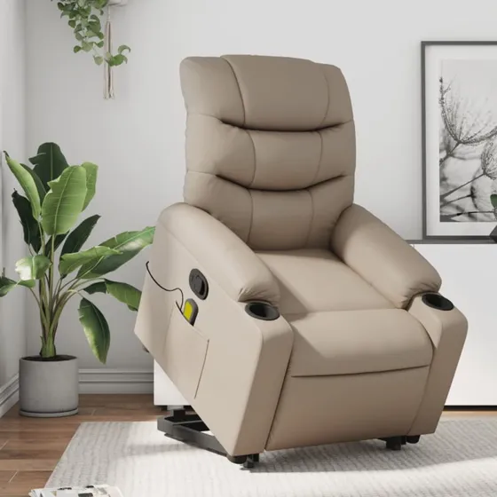 Løftestol med massage i kunstlæder – cappuccino