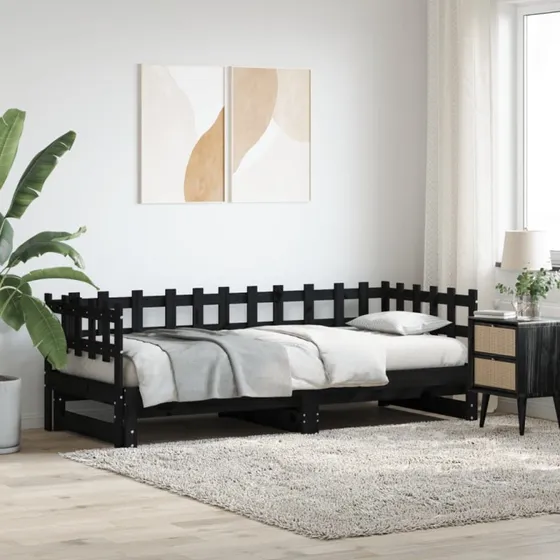Daybed med udtrk i massivt fyrretr, sort 2x(80x200)
