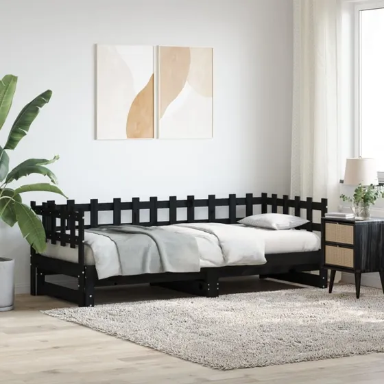 Daybed med udtræk 2x(90x200) cm i massivt fyrretræ, sort