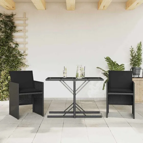 Bistrosæt 3 dele i polyrattan (sort) med hynder