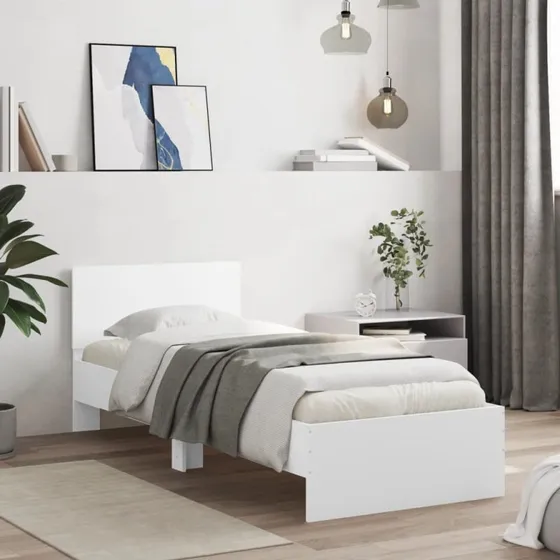Sengeramme med sengegavl 90x190 cm hvid (konstrueret træ)