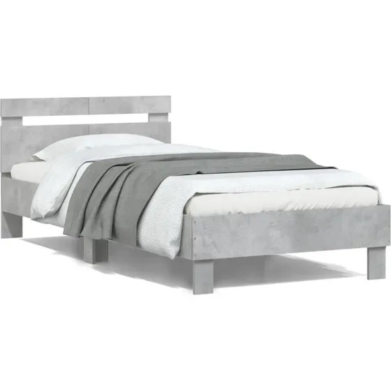 Sengeramme 100x200 med sengegavl og RGB LED – betongrå