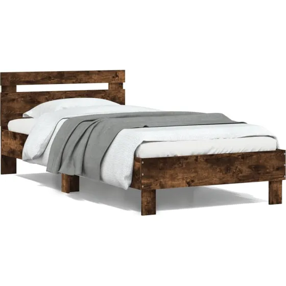 Sengeramme 100x200 med sengegavl og RGB LED - røget egetræ