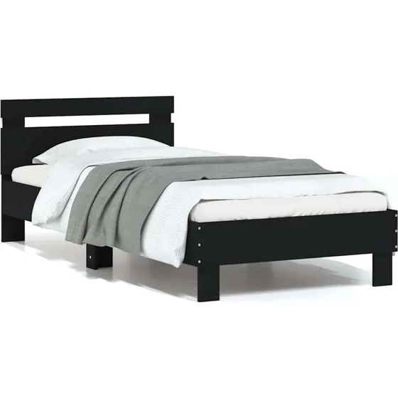Sengeramme 75x190 cm med LED-sengegavl, sort