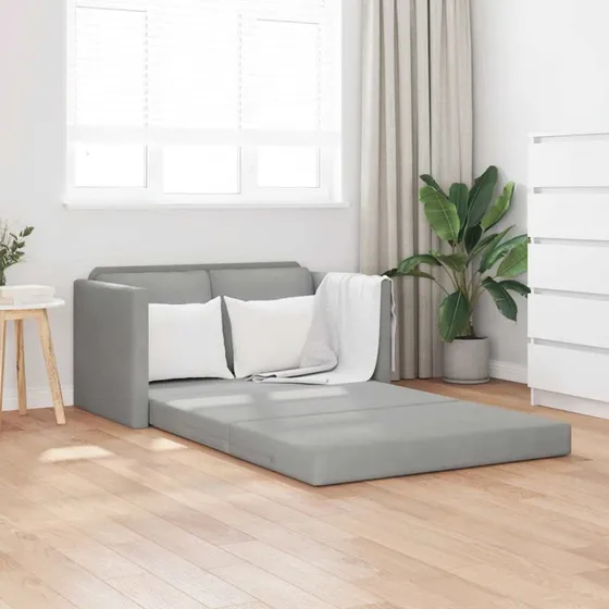 2-i-1 sovesofa i velour 122x204x55 cm – lysegrå