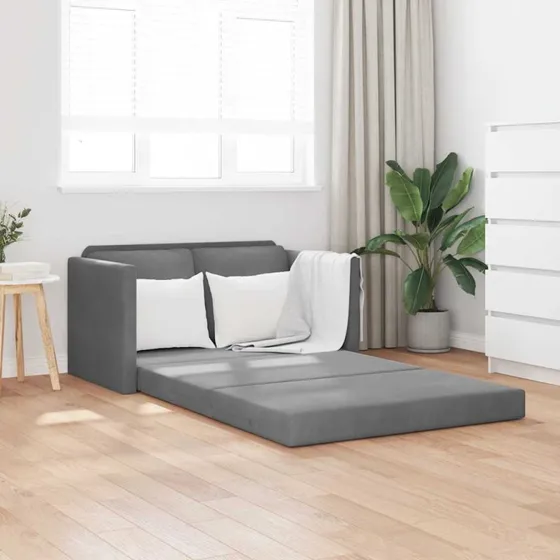2-i-1 sovesofa i velour 122x204x55 cm - mørkegrå