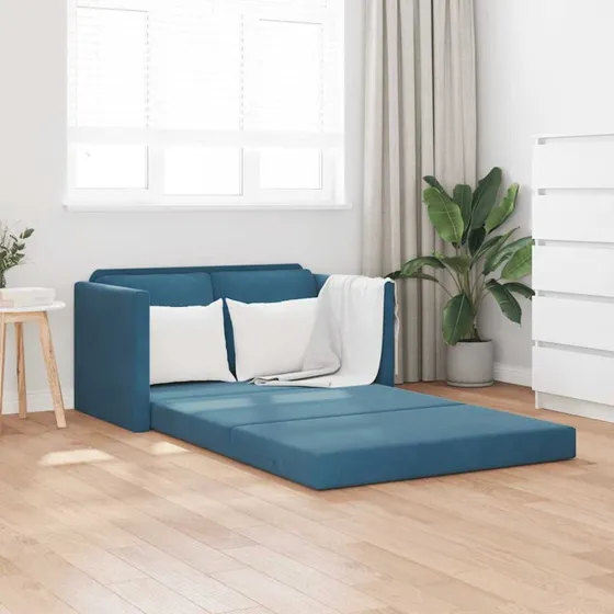 2-i-1 sovesofa i blå velour 122x204x55 cm