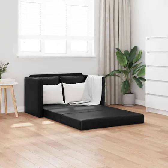 2-i-1 sovesofa i sort kunstlæder 112x174x55 cm