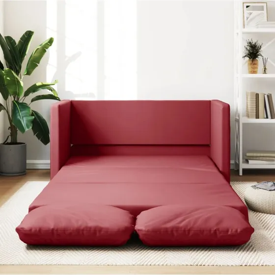 2-i-1 sovesofa i kunstlæder 112x174 cm – vinrød