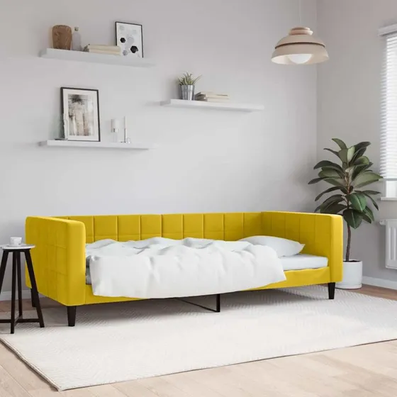 Daybed 90x200 cm i gul velour  2-i-1 sovesofa