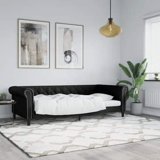 Daybed 90x190 cm i sort kunstlæder - 2-i-1 sovesofa
