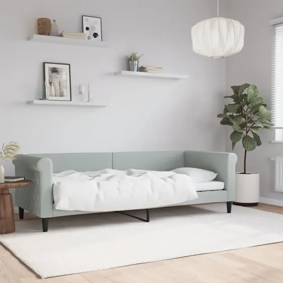 Daybed 80x200 cm i lysegrå velour – 2-i-1 sovesofa