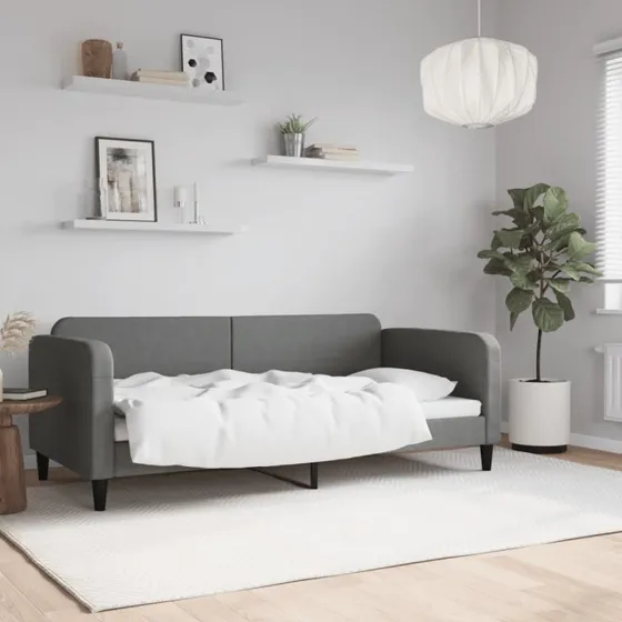 Daybed 90x190 cm i mrkegrt stof