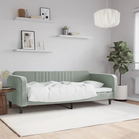 Daybed 100x200 cm velour lysegrå - 2-i-1 sovesofa