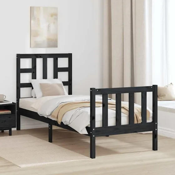 Sengeramme med sengegavl Small Single i massivt fyrretræ, sort