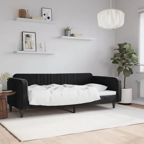 Daybed 90x190 cm i sort velour – sovesofa 2-i-1