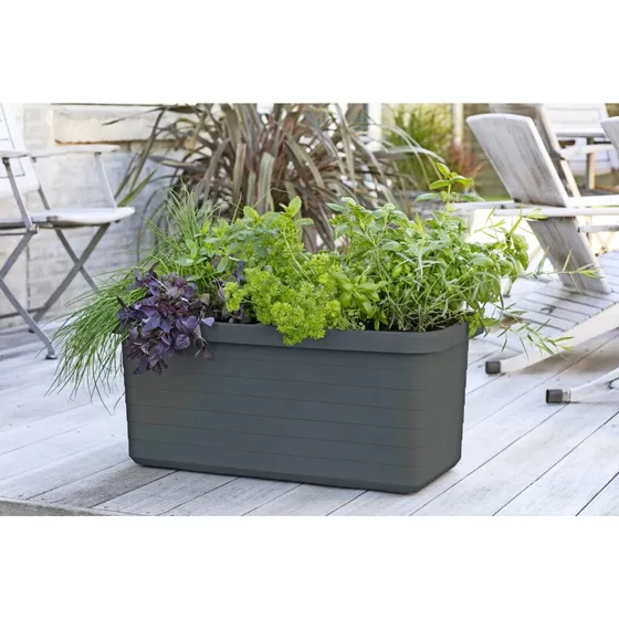Pindstrup selvvandende plantekasse 2-rums med hjul, antracit