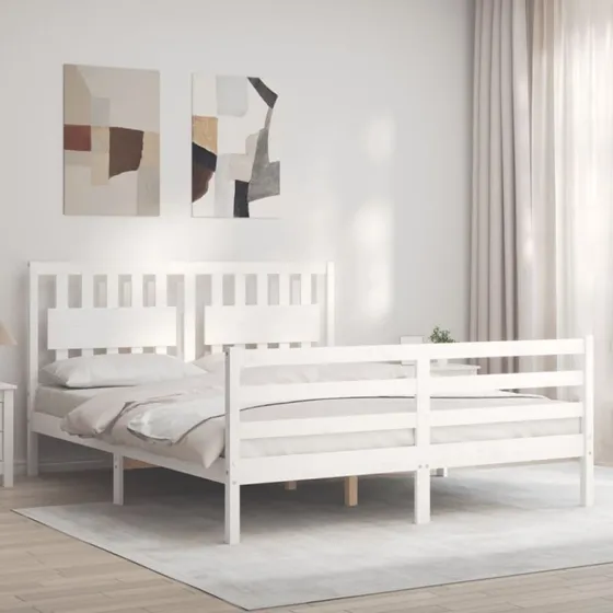 Sengeramme med sengegavl 160x200 cm i massivt fyrretræ
