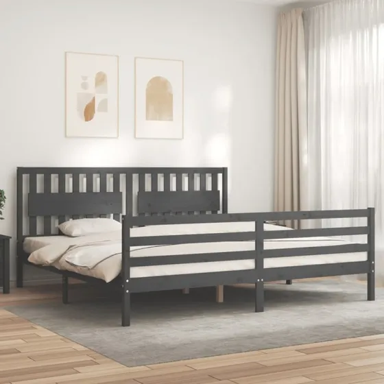 Sengeramme med sengegavl 200x200 cm i massivt fyrretræ