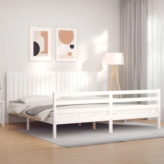 Sengeramme i massivt fyrtræ m. sengegavl 200x200 cm, hvid