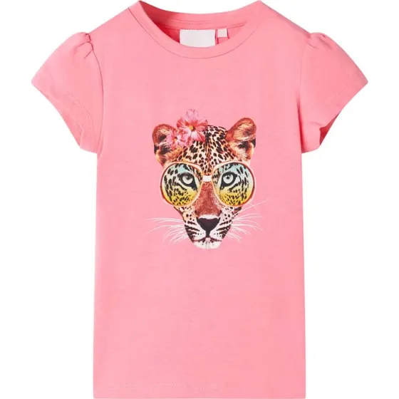 Brne T-shirt neon-pink str. 116 med leopardprint