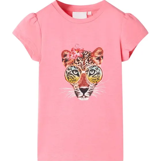 Brne-T-shirt 128 neon-pink med leopardprint