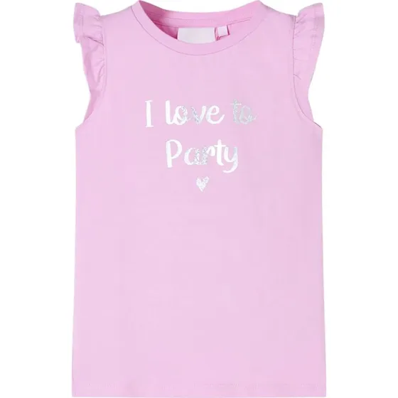 Brne T-shirt str. 128 med flser og glimmer - Lilla