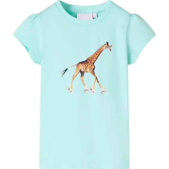 Brnet-shirt str. 92 lys akvamarin med girafprint