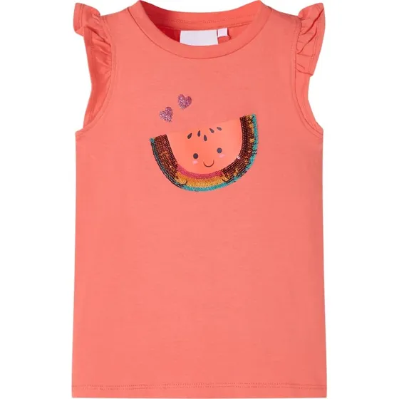 T-shirt til brn str. 140 koralfarvet med flser