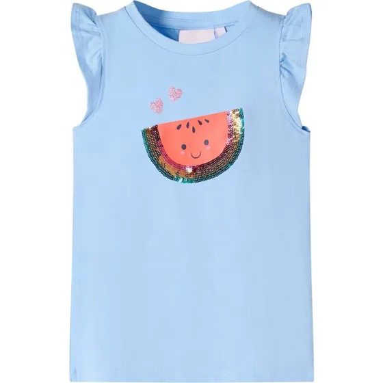 Børne T-shirt str. 140 lyseblå med flæser