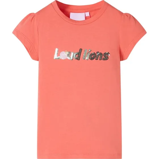Koralfarvet T-shirt til brn med flser, str. 140
