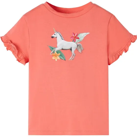 Koralfarvet T-shirt brn str. 104 med enhjrning