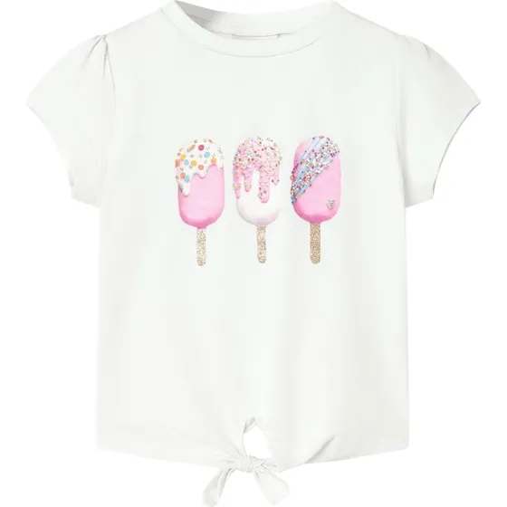 Brne T-shirt ecru str. 128  kortrmet med is-print