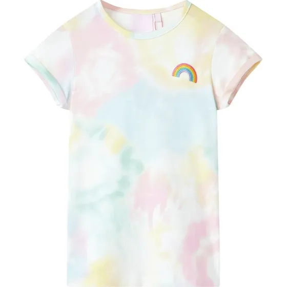 Børne T-shirt str. 128 – kortærmet flerfarvet print