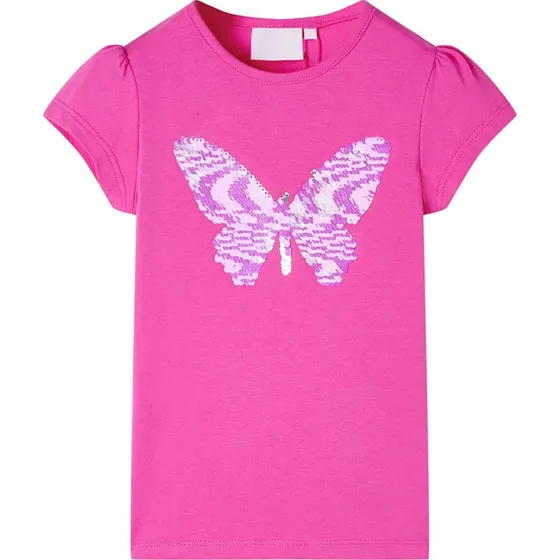 Brne T-shirt str. 104, pink med paillet-sommerfugl
