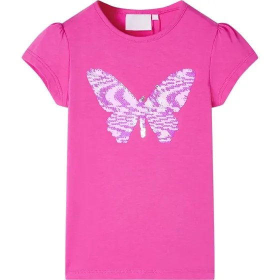 Brne T-shirt str. 128, pink med paillet-sommerfugl