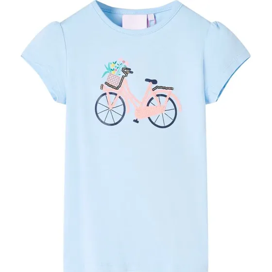 Børne-T-shirt lyseblå str. 128 med cykelprint