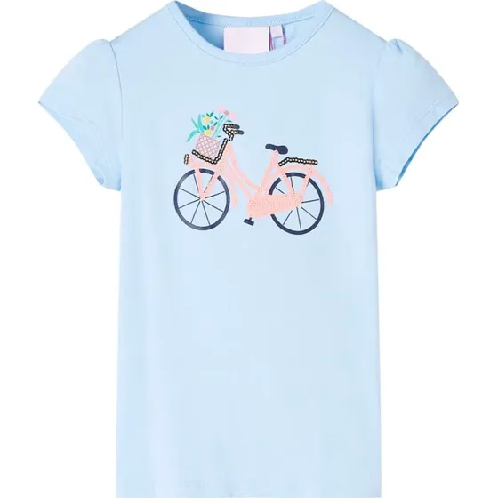 Børne T-shirt str. 140 lyseblå med cykelprint