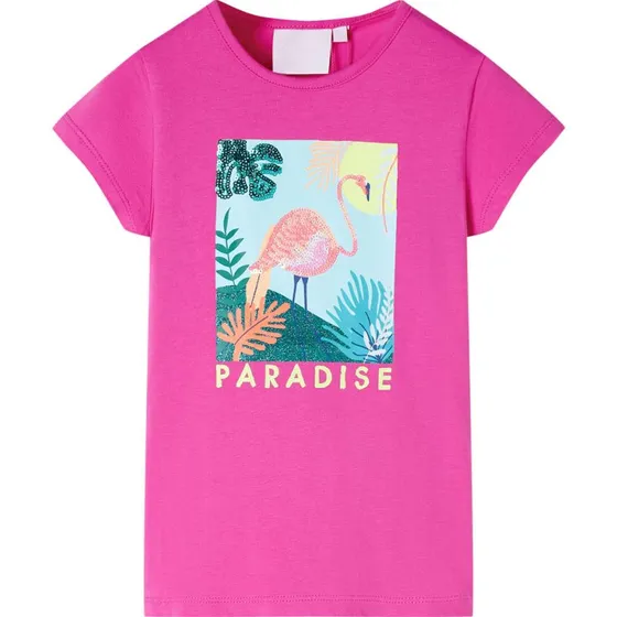 T-shirt til brn str. 104  Pink med paillet-flamingo