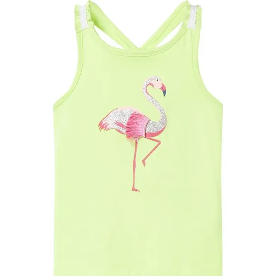 Tanktop til brn str. 128 neongul  glitter-flamingo
