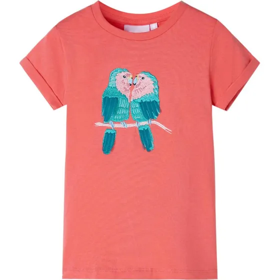 Børne-T-shirt koral str. 140 - kort ærme med print