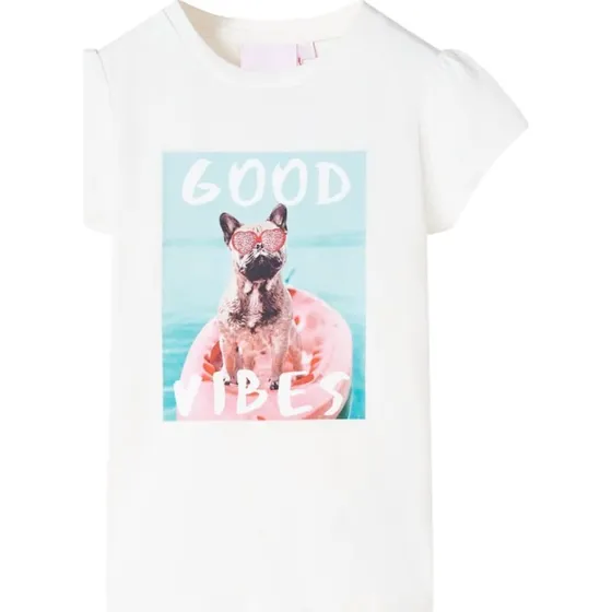 Børne T-shirt ecru str. 140 – kortærmet, rund hals