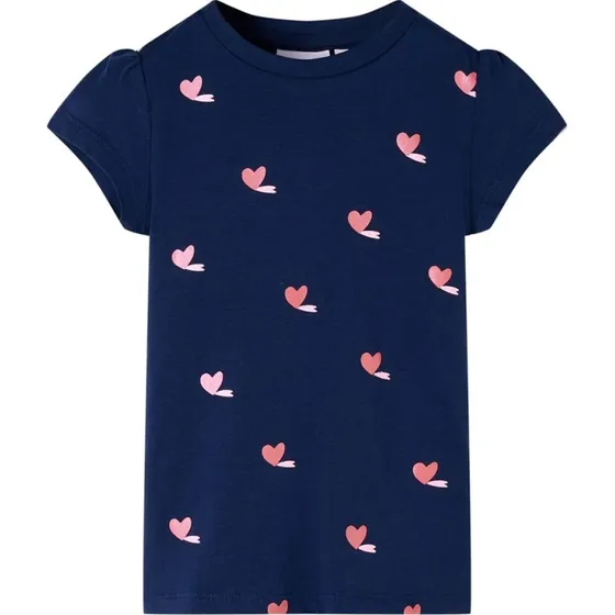 Brne T-shirt str. 104  Marinebl med hjerteprint