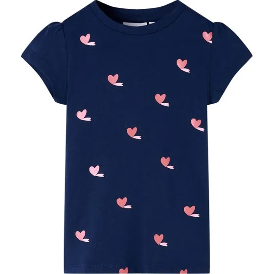 T-shirt til brn str. 128  marinebl med hjerteprint