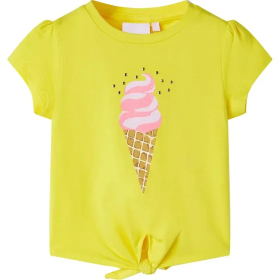 Gul T-shirt til børn str. 140 med isvaffel-print