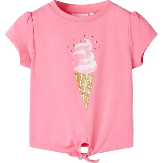 Børne T-shirt str. 140 lyserød med isvaffelprint